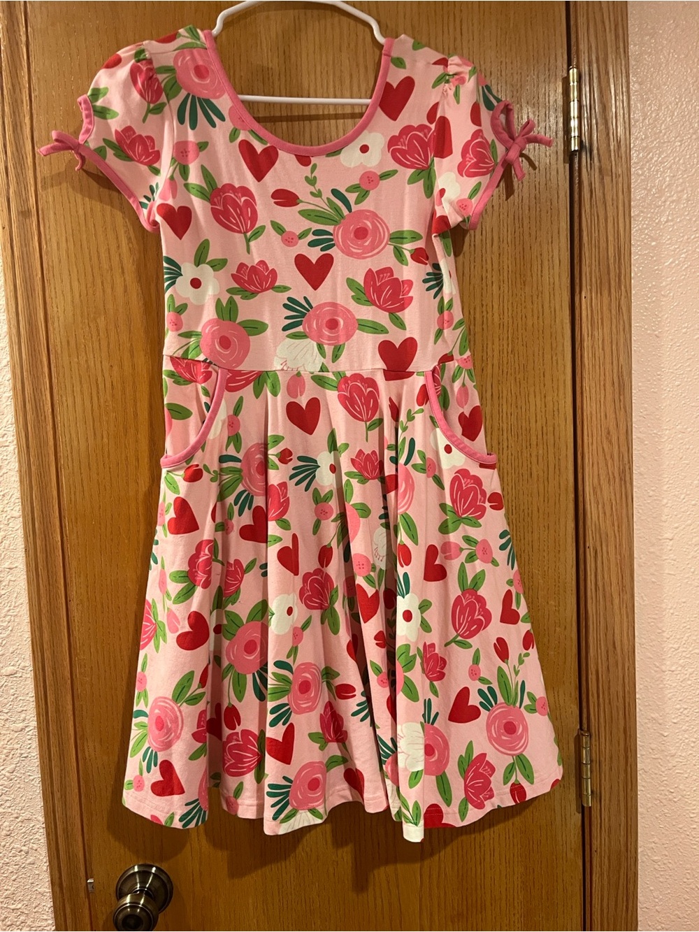 Eleanor Rose Pink Floral Heart Pocket Dress